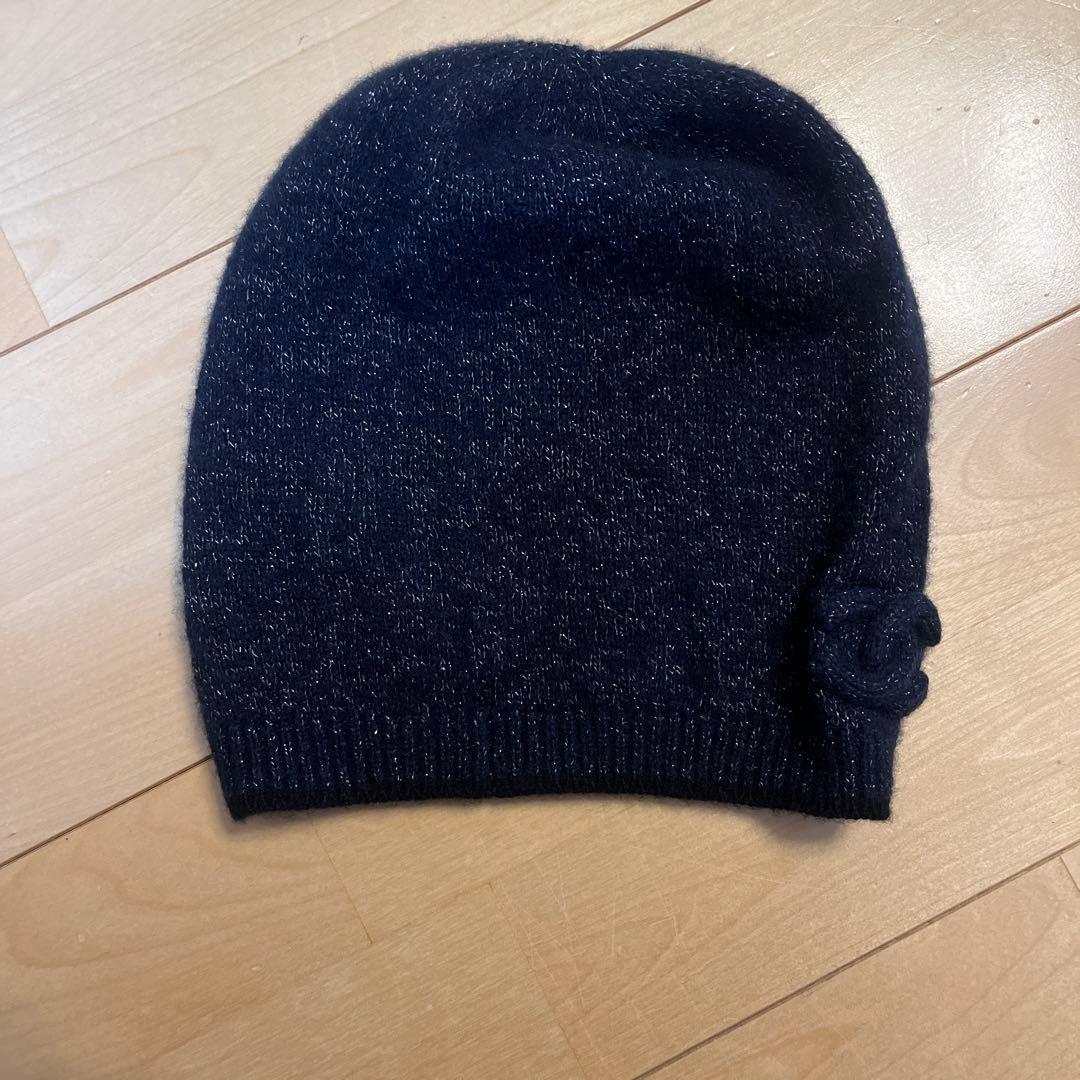 シャネル　ニット帽　ネイビー