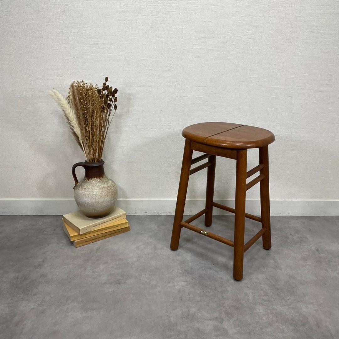 希少 オールドカリモク 木製 スツール 丸椅子 無垢材 ヴィンテージ 国産家具