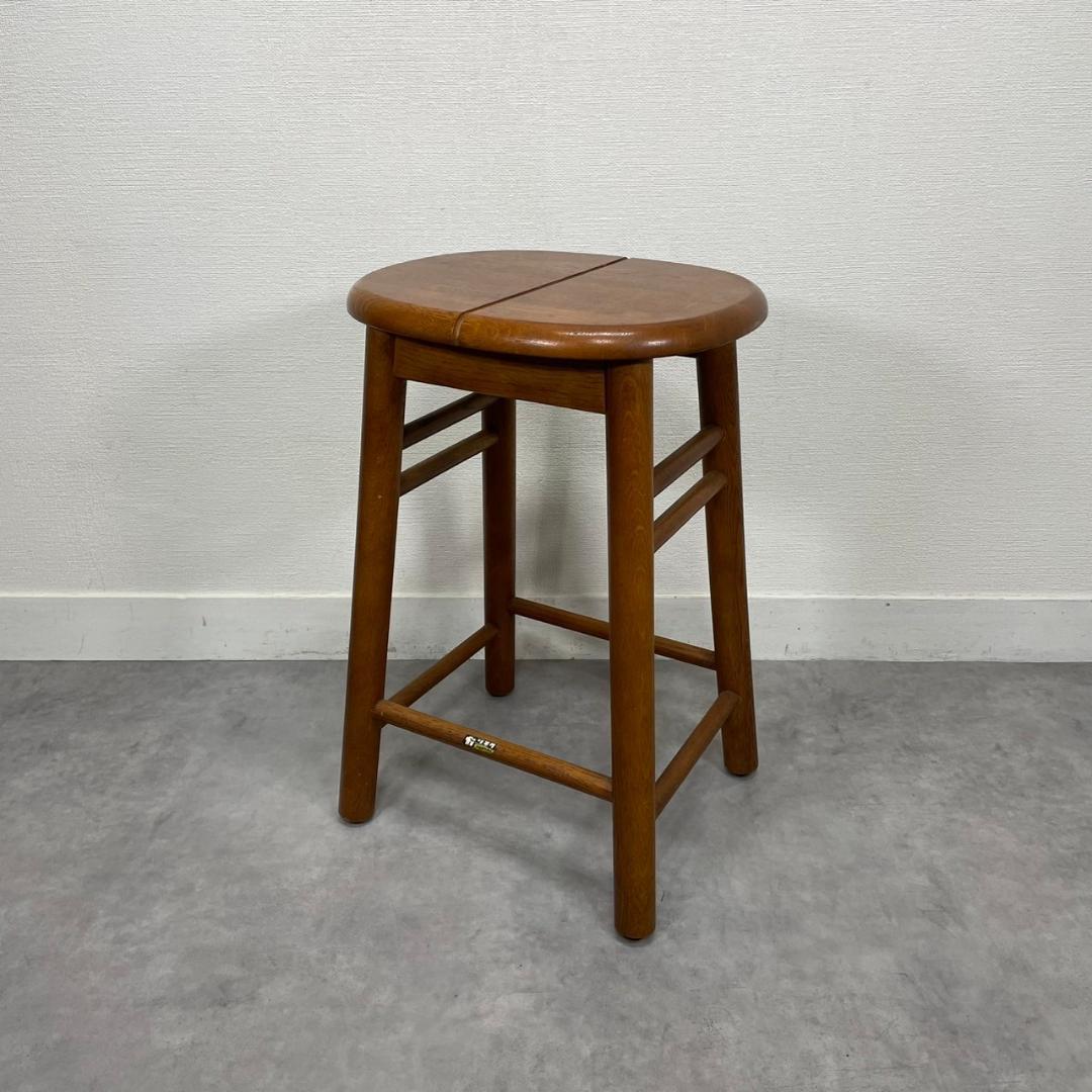 希少 オールドカリモク 木製 スツール 丸椅子 無垢材 ヴィンテージ 国産家具