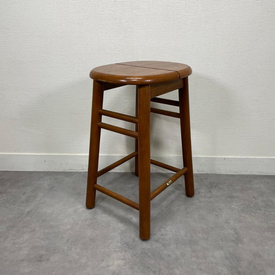 希少 オールドカリモク 木製 スツール 丸椅子 無垢材 ヴィンテージ 国産家具