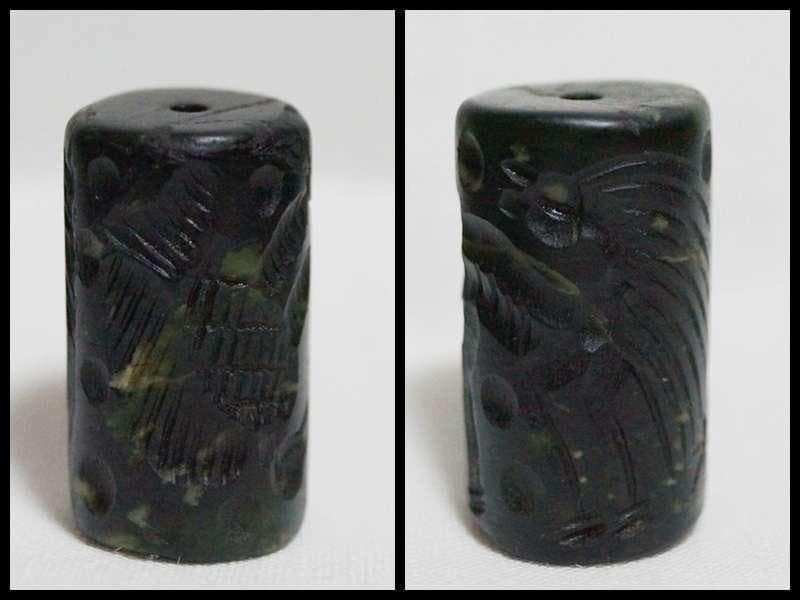 古代バクトリア 石製『人獣戦い』円筒印章シリンダーシール 印材 提げ物 装飾品