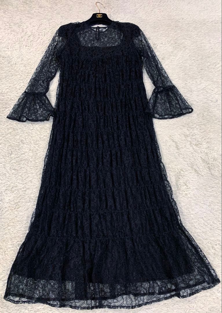 anuans アニュアンス レースシャーリングワンピース（BLACK）