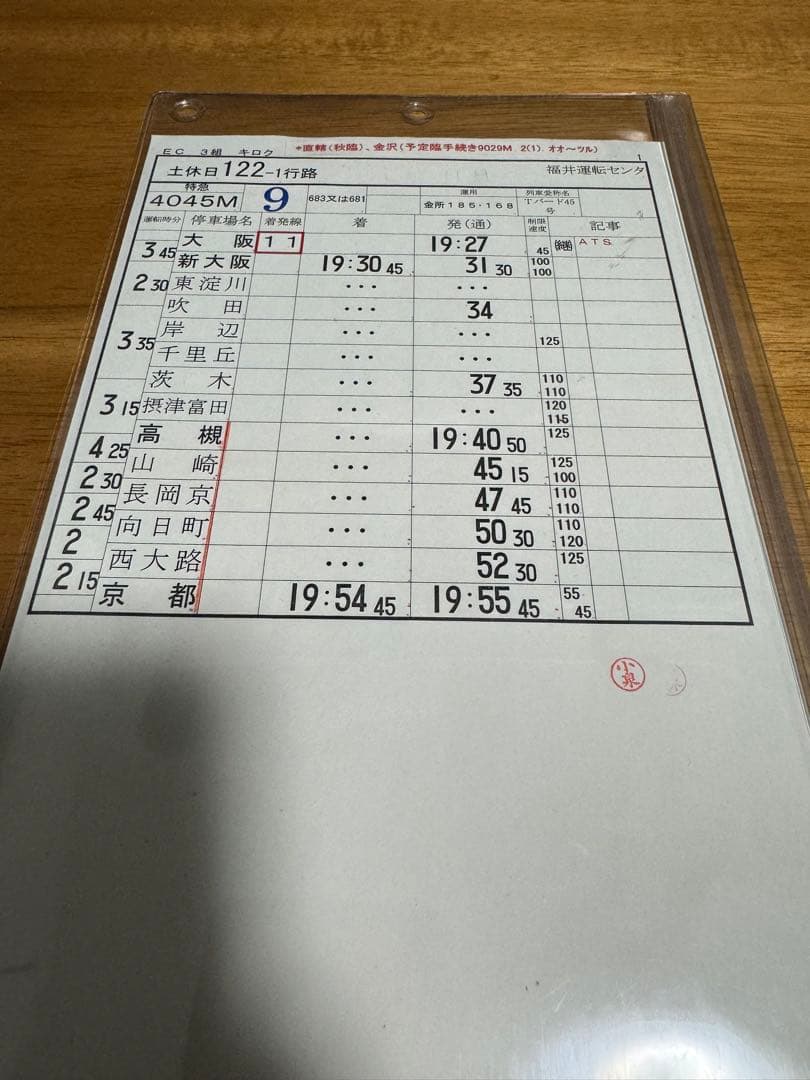 JR西日本 福井運転センター 運転時刻表 スタフ 683系 681系①