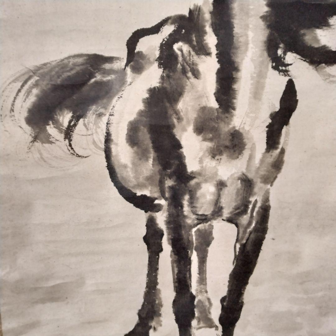 中国　徐悲鴻　馬の水墨画 掛軸　希少品