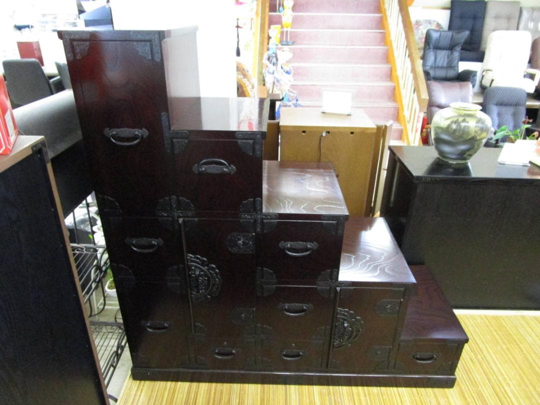 伝統　筑後民芸　階段箪笥　伝統工芸家具　階段型収納　古民家風　店舗ディスプレイ