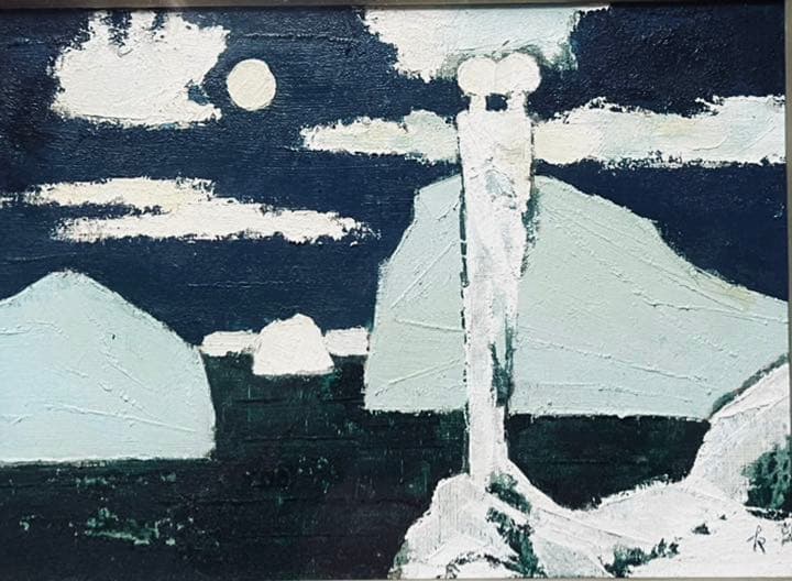 ［入手困難］油絵 国松登　「氷人」