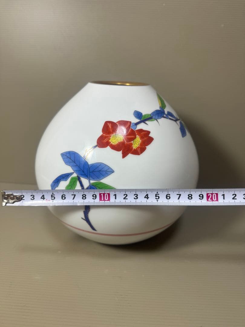 2152 香蘭社　木瓜の花　花瓶　金彩