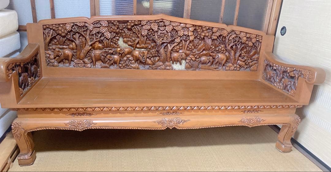 応接セット　アジアンスタイル 木製　象の彫刻