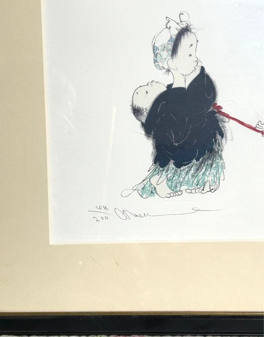 【真作】木版画 中島潔 「姉妹」 直筆サイン入り