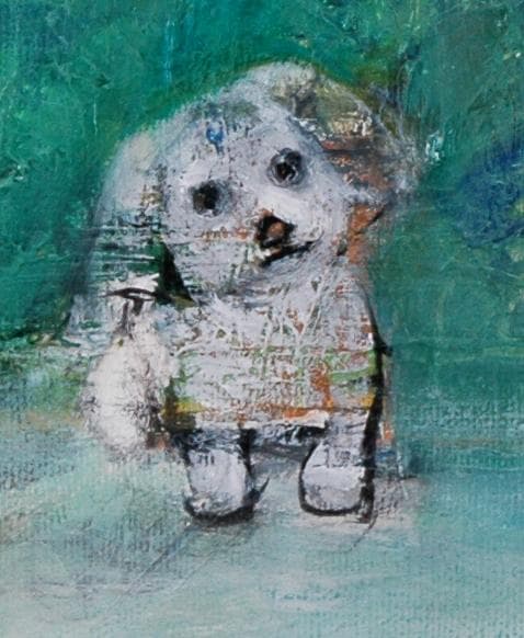 油絵 菅家令子 絵 絵画インテリア額付(黒) uF6-071719 子犬と蟻さん