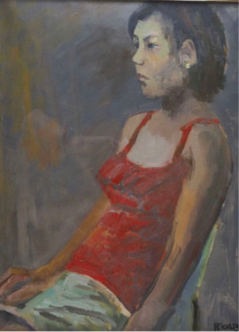 【模写】小磯良平 美人画 油彩 額60×51cm 送料込み