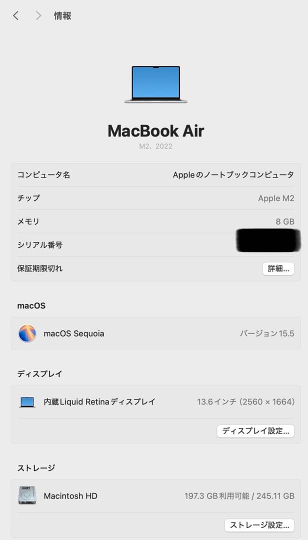 Apple MacBook Air M2 8G 256SSD シルバー