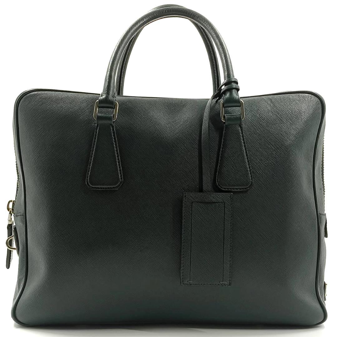 希少色 美品✨️プラダ　サフィアーノレザー　ビジネスバッグ　三角ロゴ　深緑