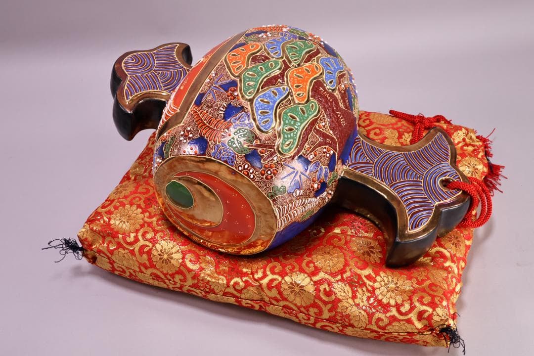 九谷焼名工　陶ハ　松鶴乃図　御小槌　金運　財運　開運　商売繁盛　置物　BJ177