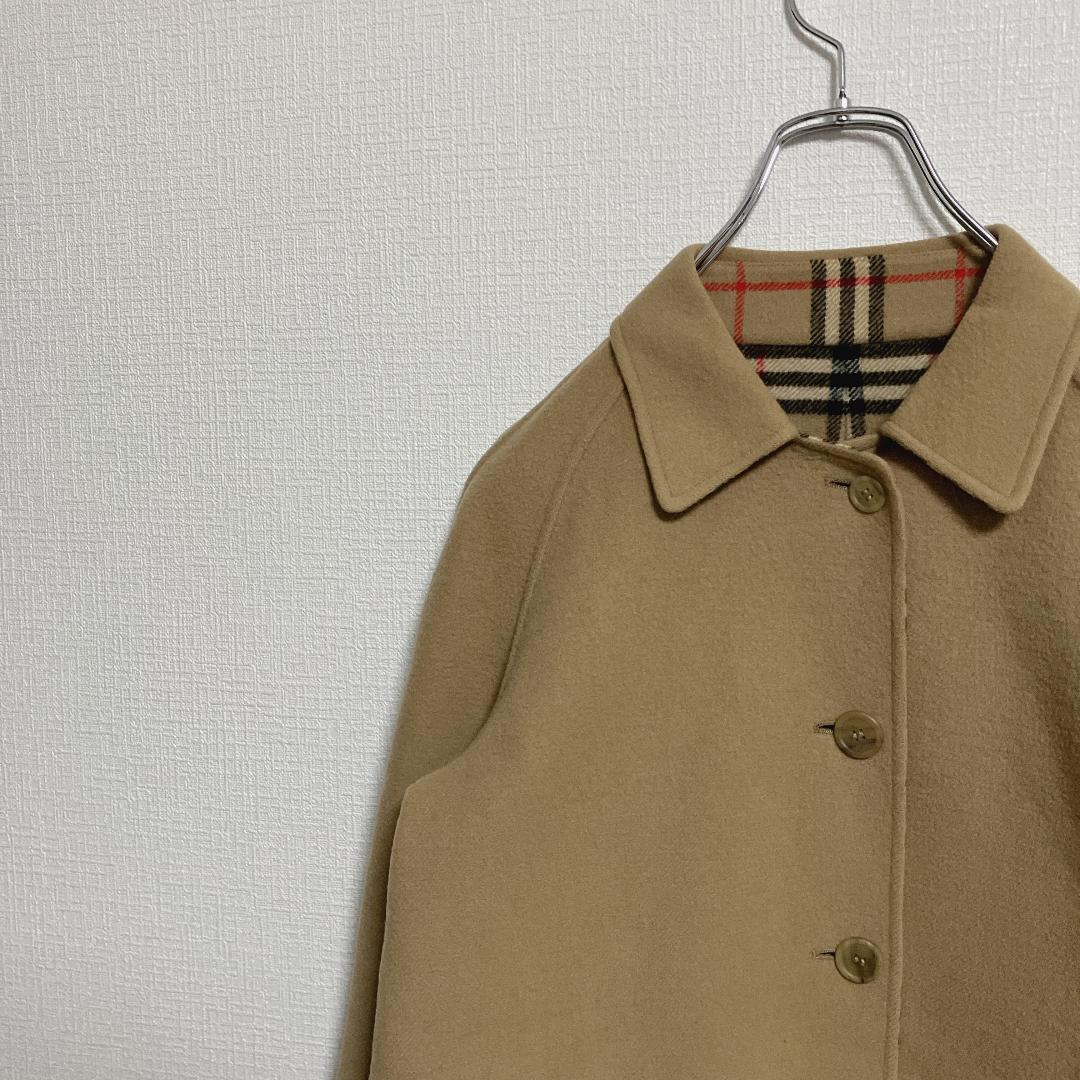 90sバーバリーBurberrys'ノバチェックリバーシブルウールミドルコートM