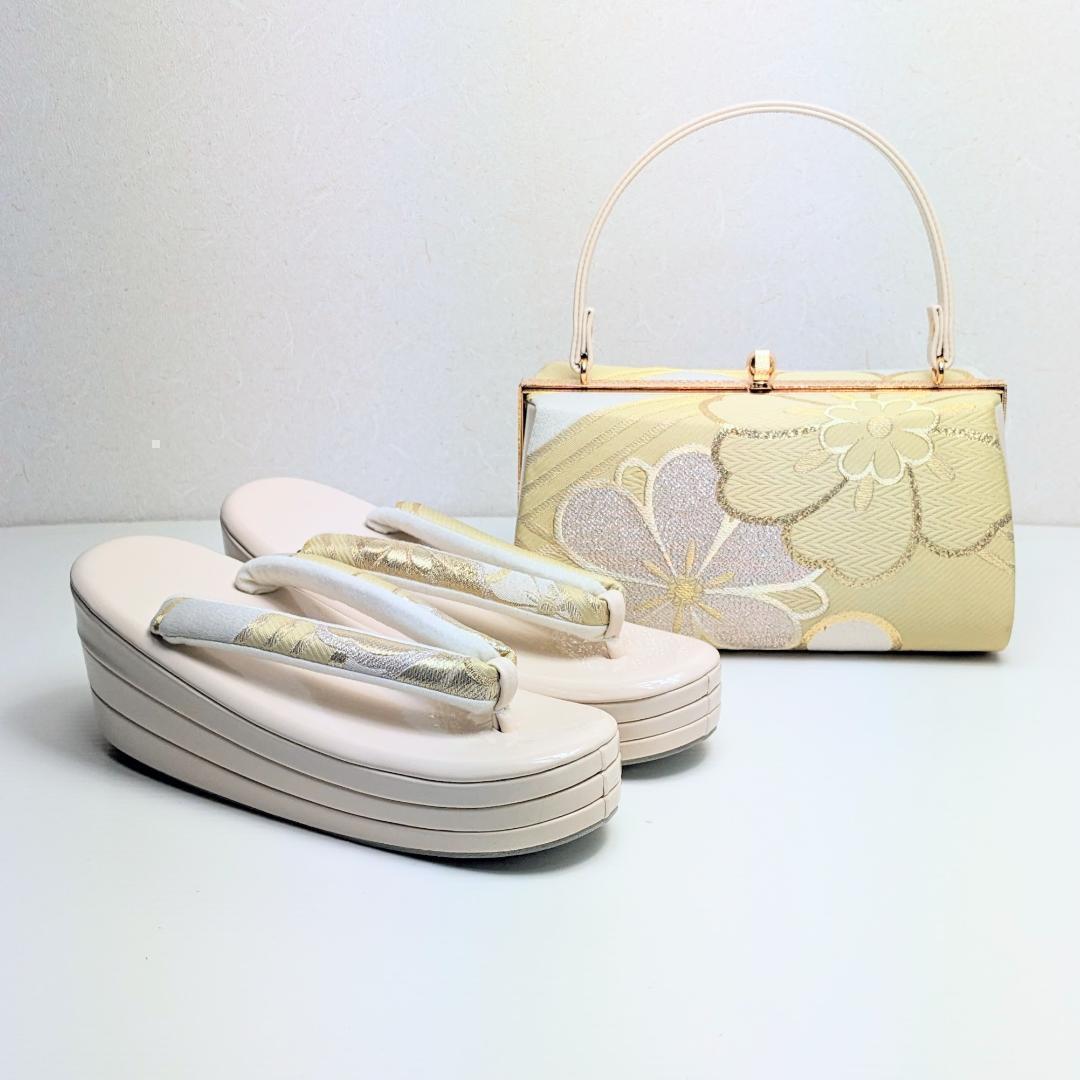 和装 草履 バッグ セット 帯地 ベージュ クリーム フリーサイズ u94-4