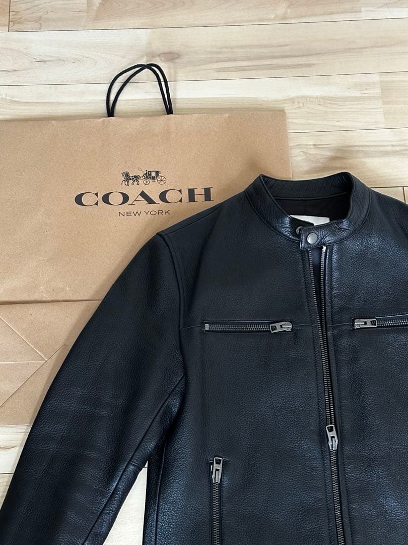 値下げ！美品 COACH レザージャケット メンズ S シングル 黒