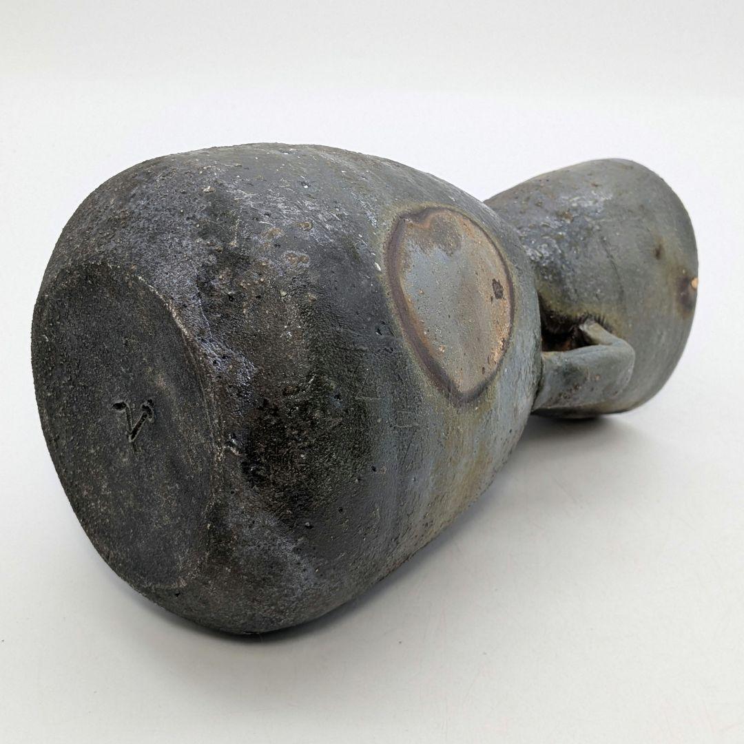 末石泰節 備前焼 窯変耳付花入 合箱合布栞 花器 フラワーベース 花瓶 置物