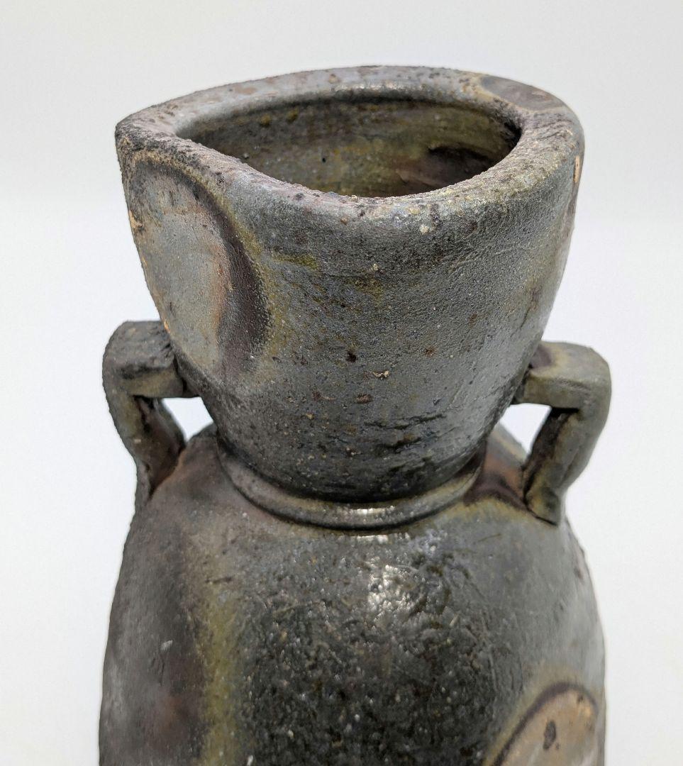 末石泰節 備前焼 窯変耳付花入 合箱合布栞 花器 フラワーベース 花瓶 置物