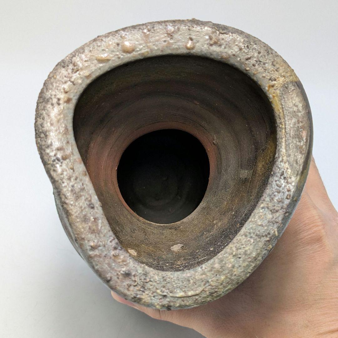 末石泰節 備前焼 窯変耳付花入 合箱合布栞 花器 フラワーベース 花瓶 置物