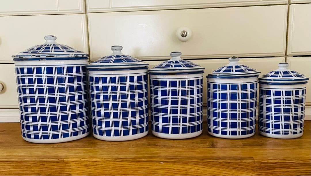 フランス アンティーク BB社 ホーローキャニスター 5個セット