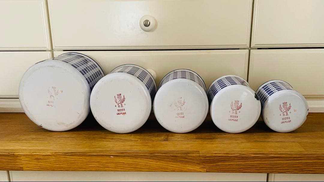 フランス アンティーク BB社 ホーローキャニスター 5個セット