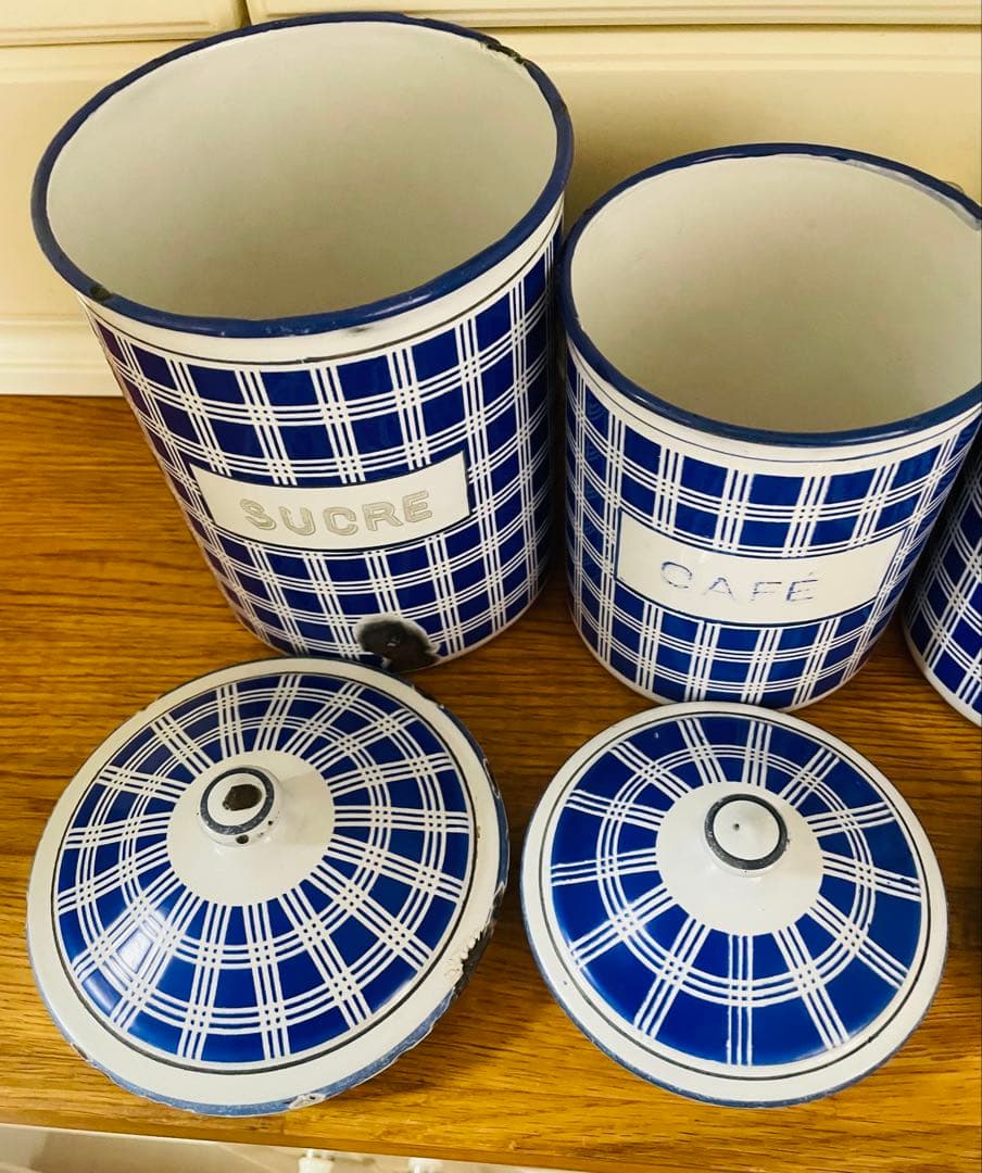 フランス アンティーク BB社 ホーローキャニスター 5個セット