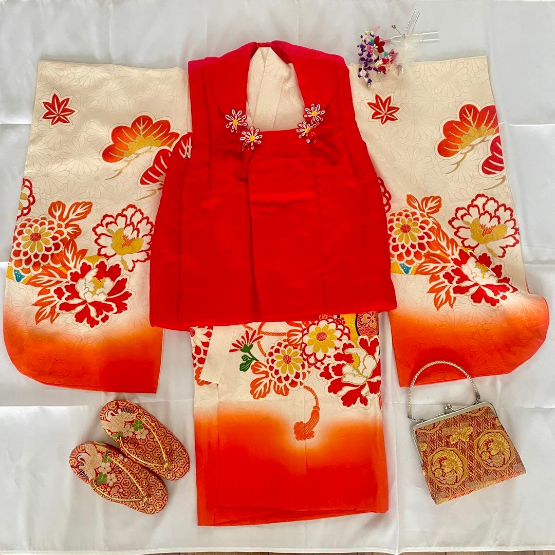 七五三3歳 女の子 子供 着物 正絹 被布 セット