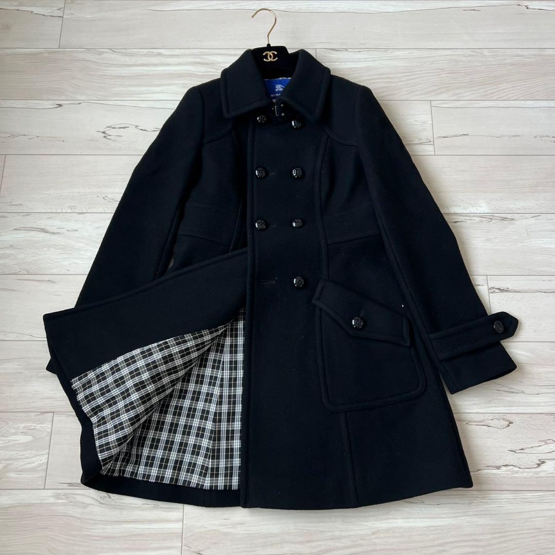 バーバリーブルーレーベル　ダブルブレスト　ロングコート　チェック　ウール