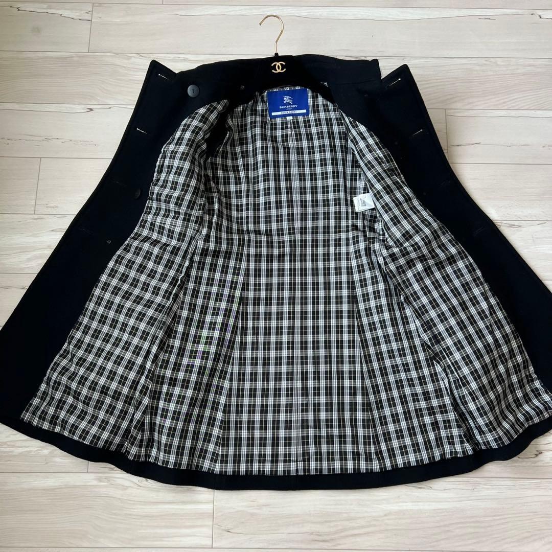 バーバリーブルーレーベル　ダブルブレスト　ロングコート　チェック　ウール