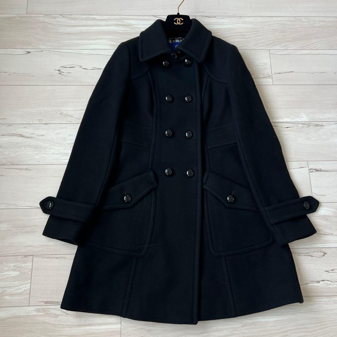 バーバリーブルーレーベル　ダブルブレスト　ロングコート　チェック　ウール