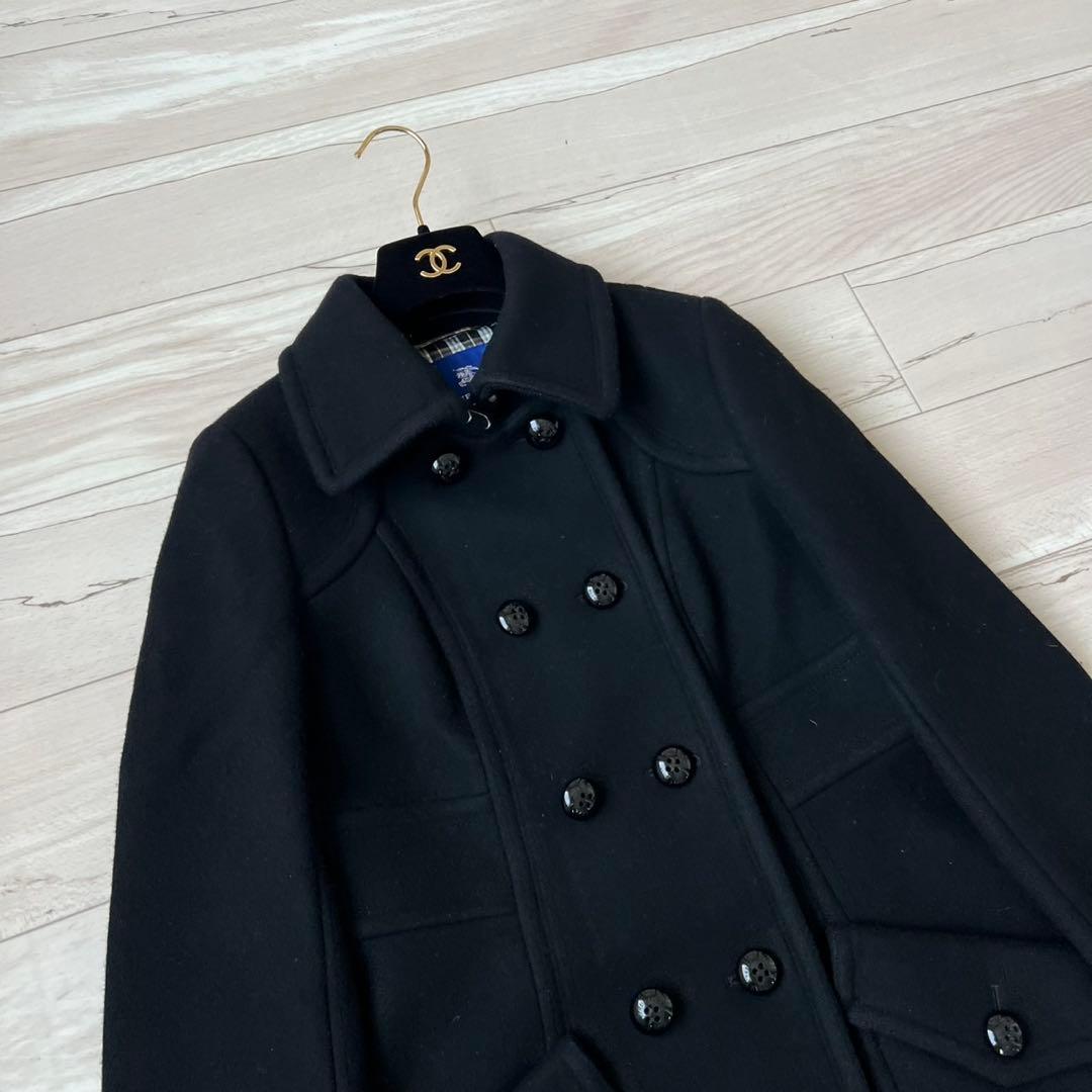 バーバリーブルーレーベル　ダブルブレスト　ロングコート　チェック　ウール