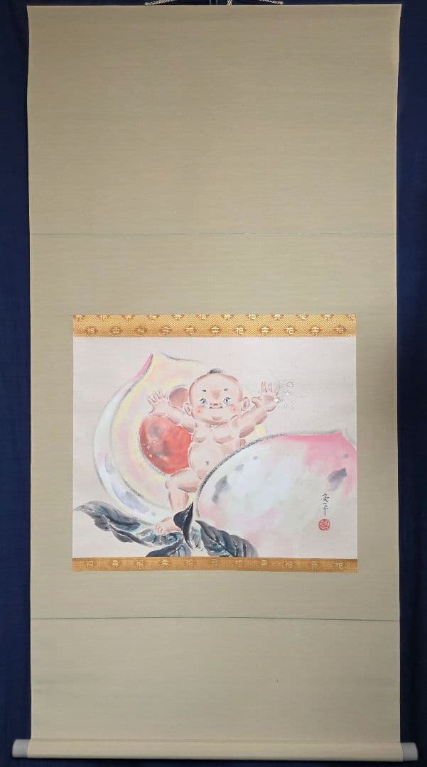 【桃太郎図】木村亮平 743 共箱 掛け軸 肉筆 端午の節句