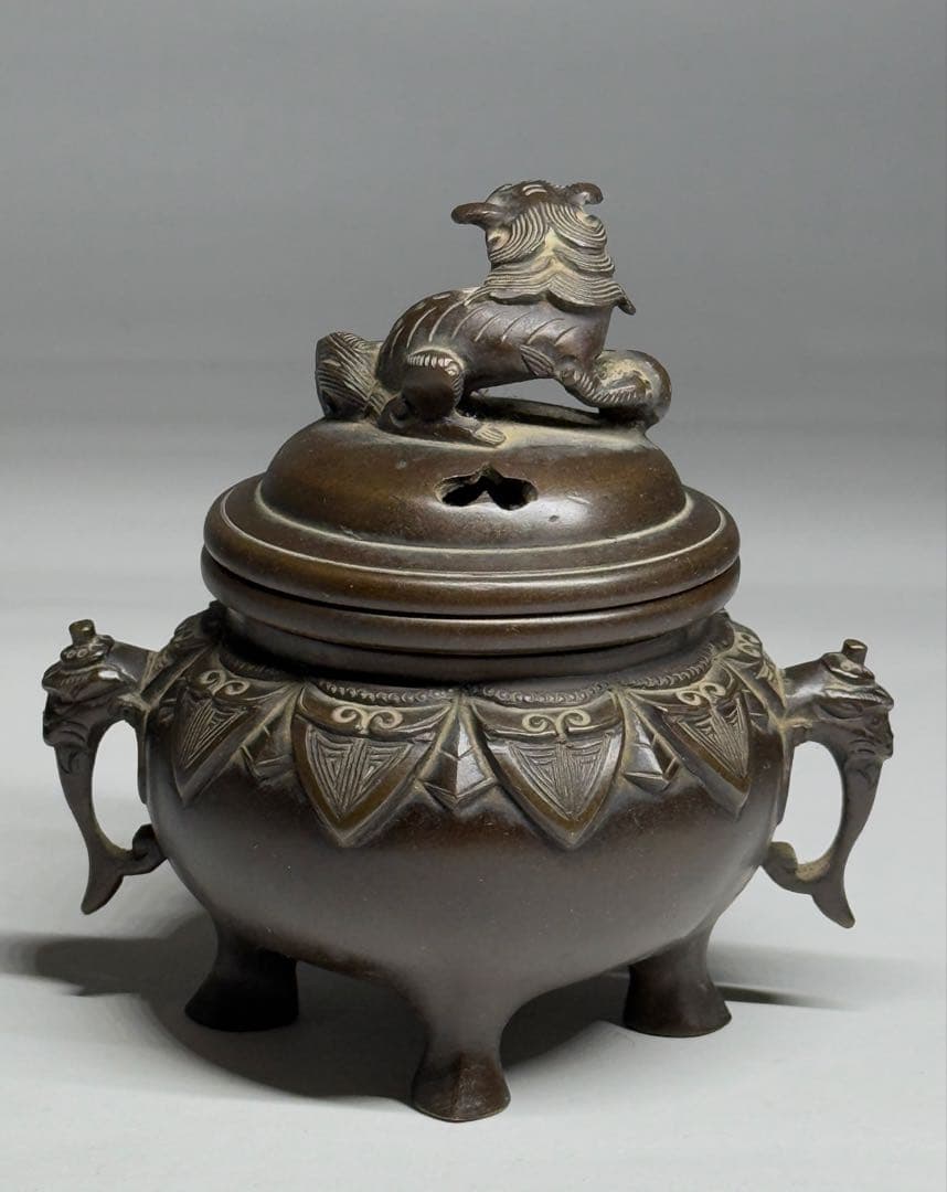 銅製　香炉　獅子蓋　象耳　銅器　茶器　茶道具　香道具　仏具