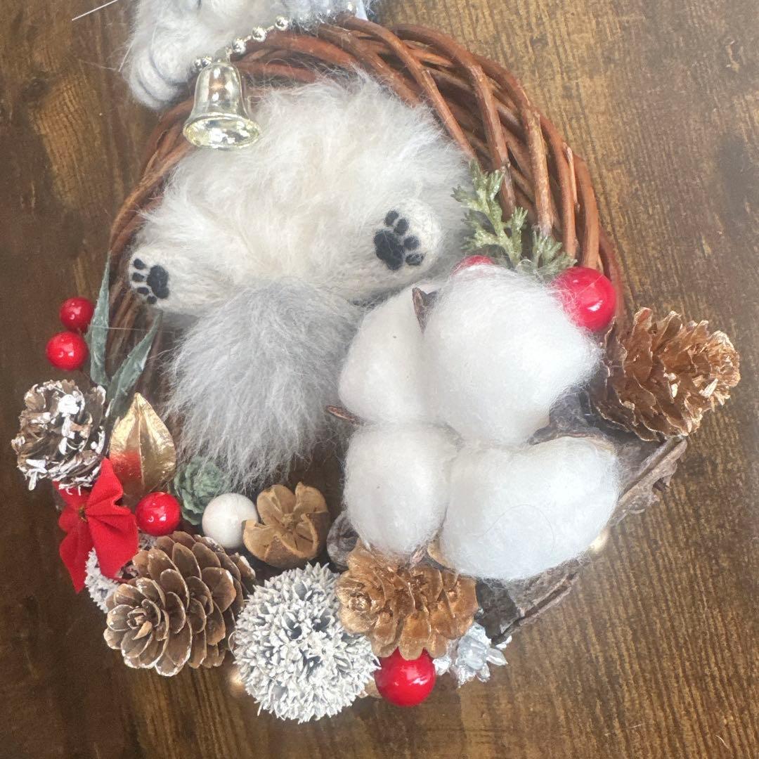 羊毛フェルト 猫 チンチラシルバー 猫リース クリスマス