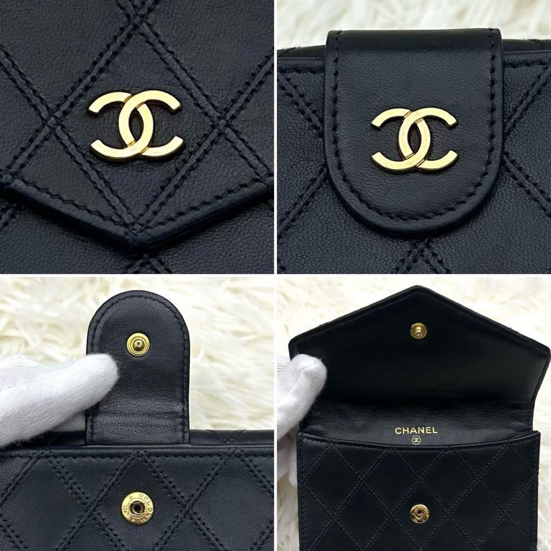 【美品】CHANEL シャネル ココマーク ビコローレ 二つ折り財布 ブラック