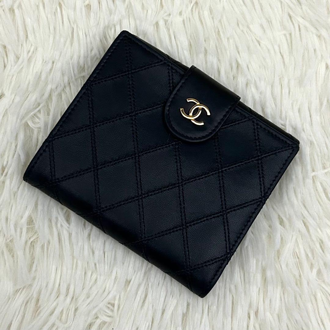 【美品】CHANEL シャネル ココマーク ビコローレ 二つ折り財布 ブラック