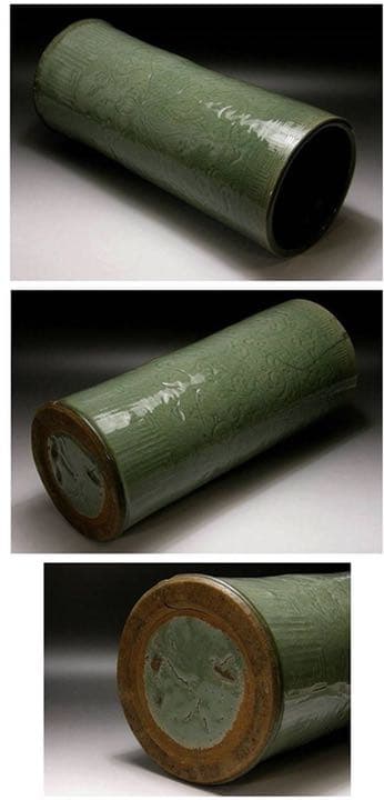 中国　明時代後期　「古渡伝来」　七官青磁筒大花瓶　高さ46㎝