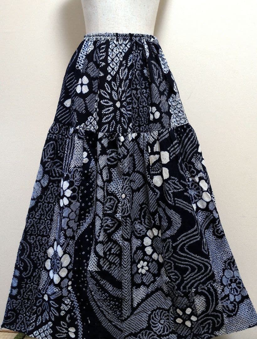 一点のみ　有松鳴海絞り浴衣　パッチワーク　リメイク　スカート　丈詰めOK