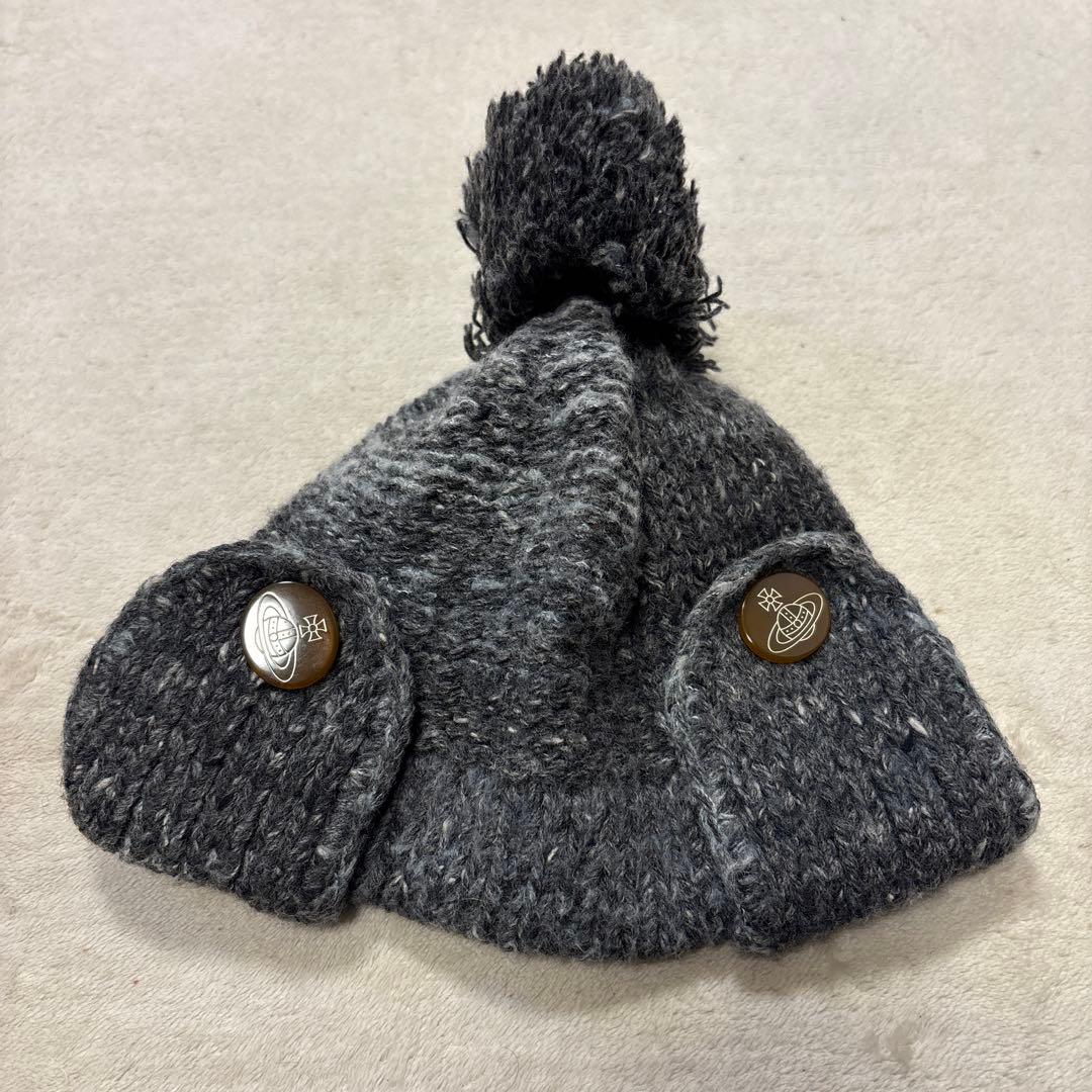 美品⭐️vivienne westwood ニット帽　オーブ　ボンボン　グレー