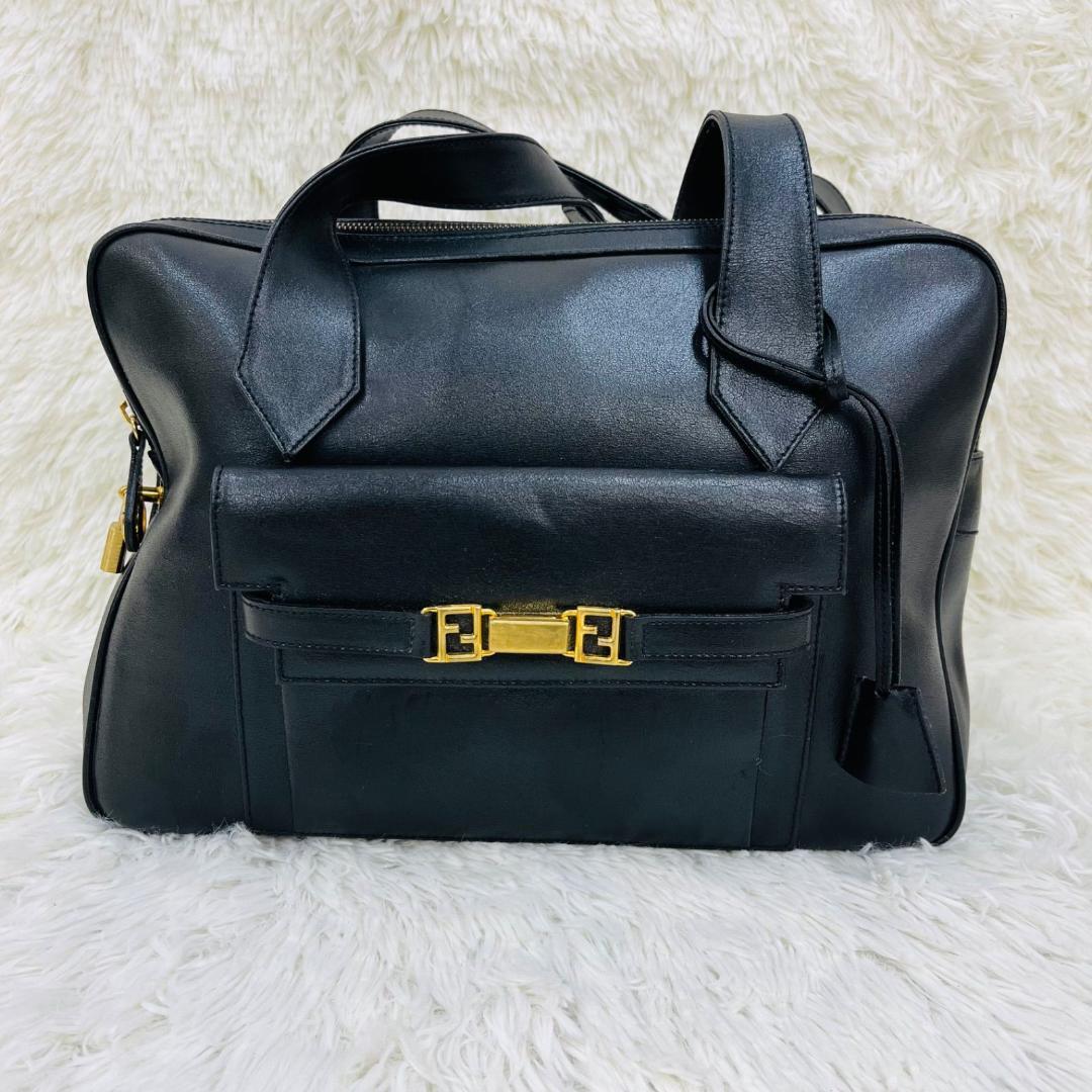 FENDI フェンディ ハンドバッグ 鍵付き 南京錠 レザー 黒 ブラック
