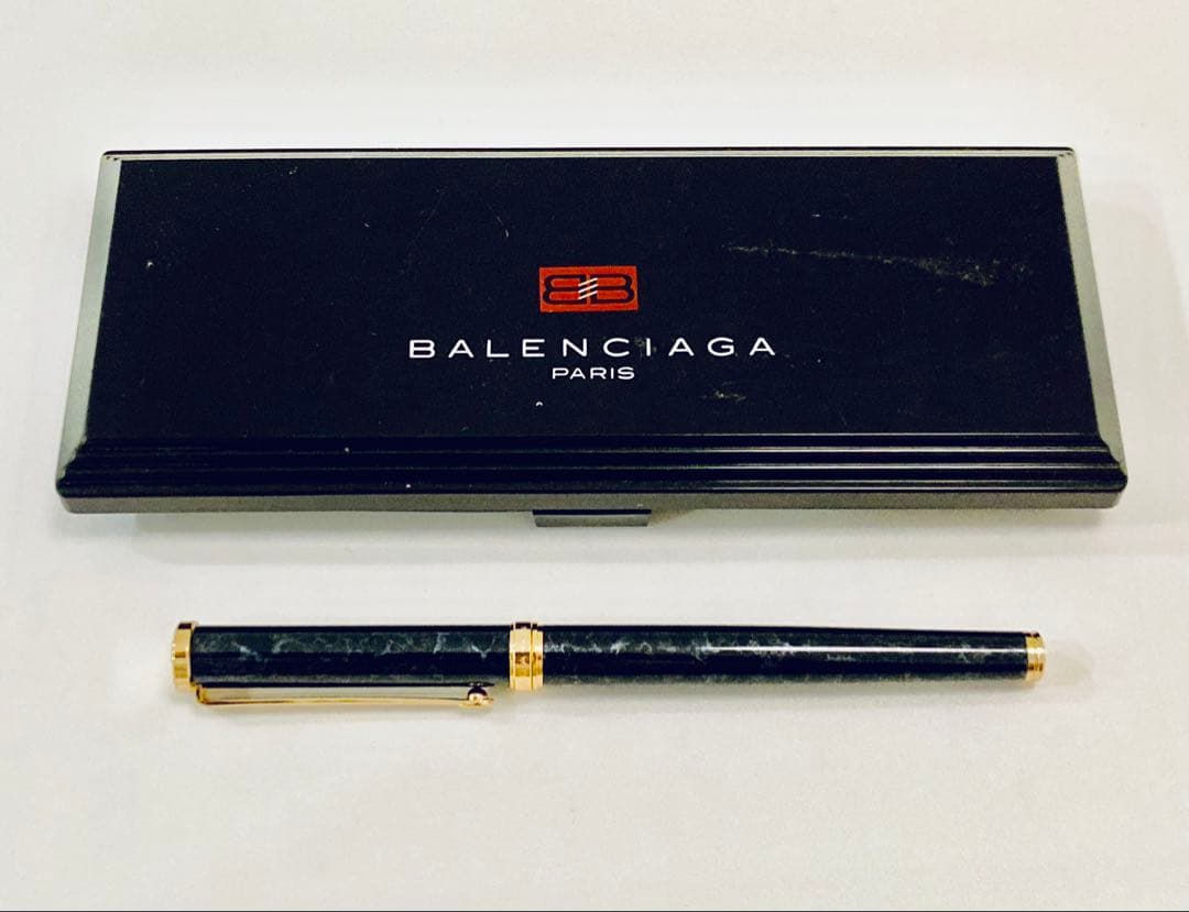 フランス製◆バレンシアガ 高級万年筆 BALENCIAGAブルーマーブル レア