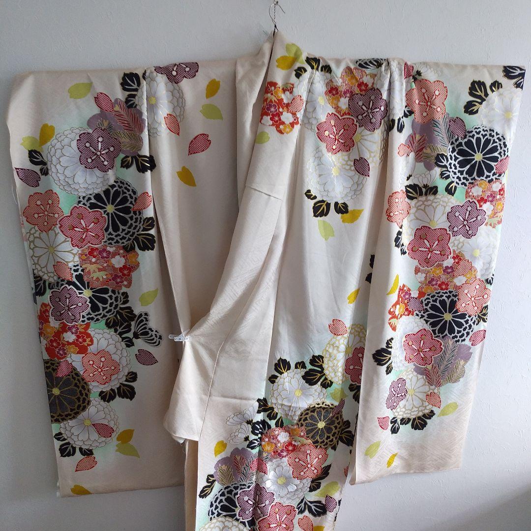 振袖 正絹 未仕立て 仮絵羽 白 クリーム アイボリー 成人式 着物生地