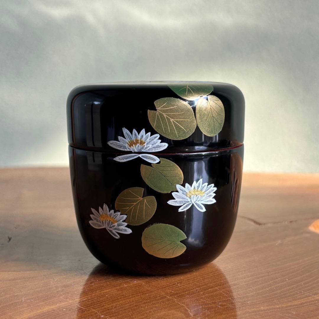 佐々木麗峰作　中棗　内朱塗　ひつじ草蒔絵　茶道具　共箱