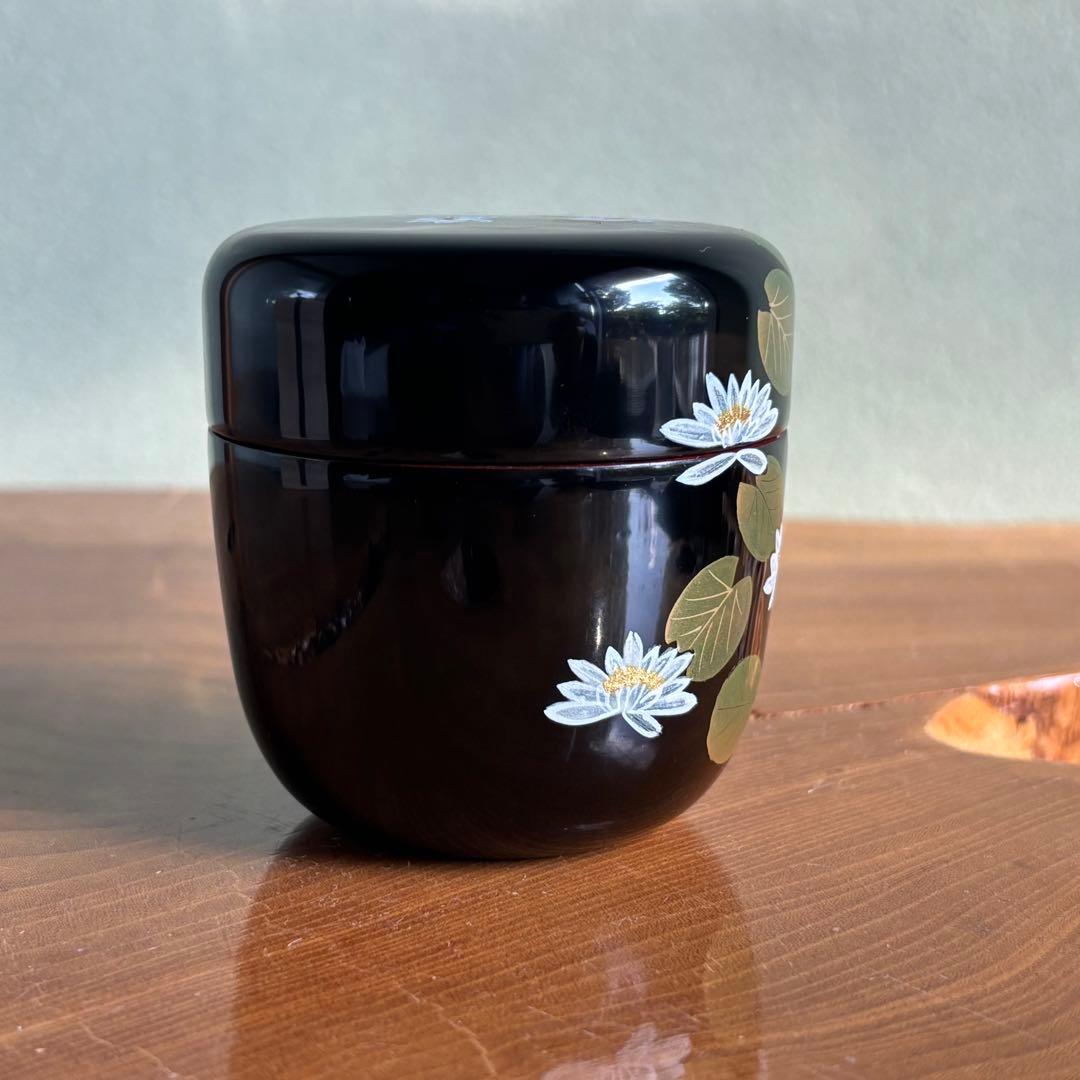 佐々木麗峰作　中棗　内朱塗　ひつじ草蒔絵　茶道具　共箱