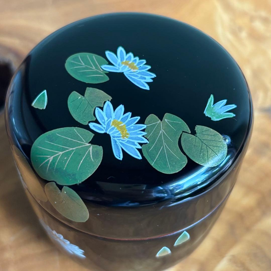 佐々木麗峰作　中棗　内朱塗　ひつじ草蒔絵　茶道具　共箱