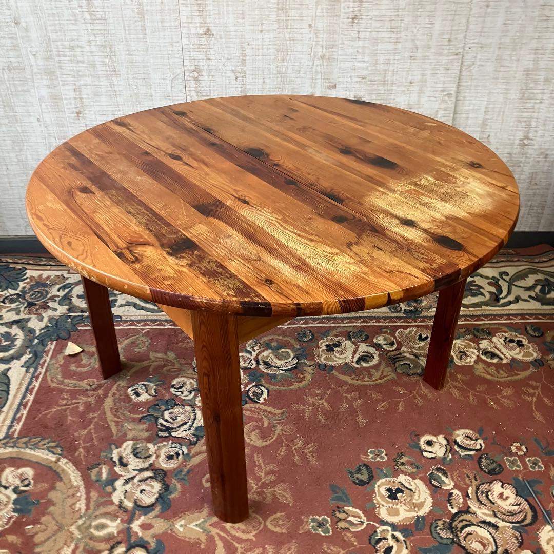 北欧レトロ 木製 無垢材 円形伸縮式ダイニングテーブル アンティーク ビンテージ