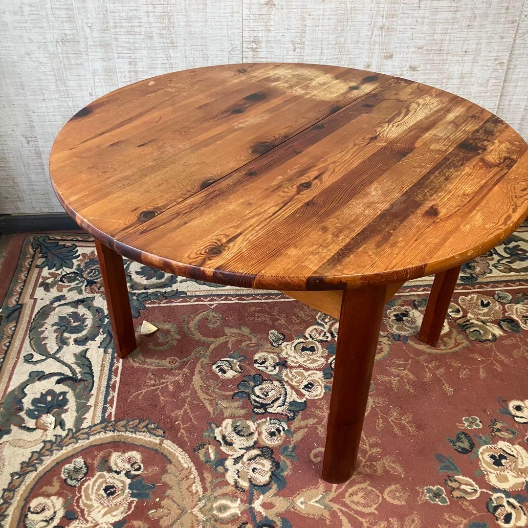 北欧レトロ 木製 無垢材 円形伸縮式ダイニングテーブル アンティーク ビンテージ