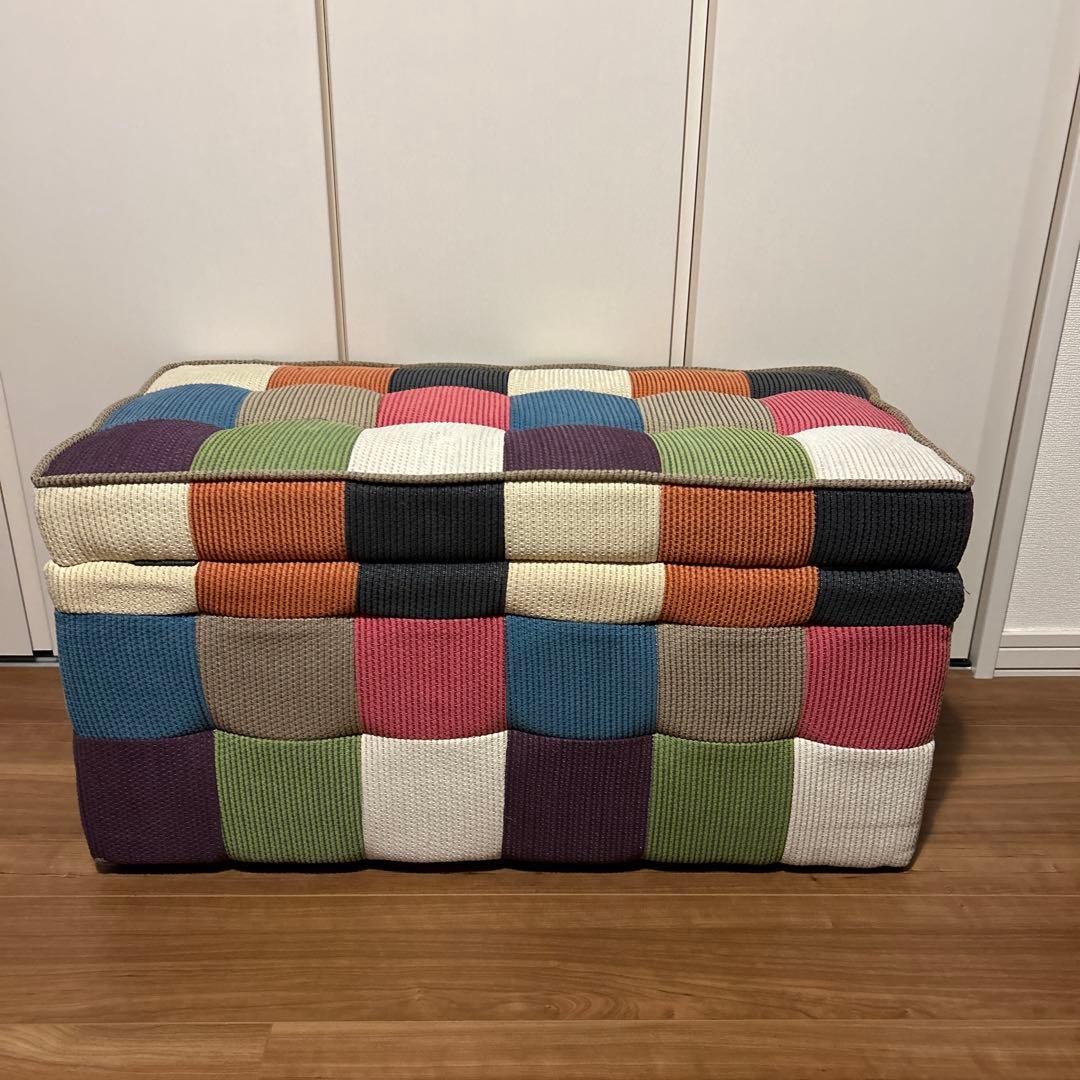 カラフル パッチワーク 収納付きスツール オットマン 2人掛け ロング