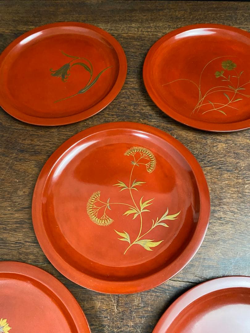 赤い漆器 5枚セット 木箱付き